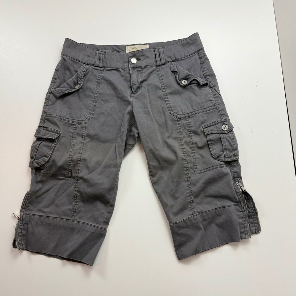 Plugg Womens Cargo Capri Pants Gray Size 9 Utility Zipper Hem Cropped Mid Rise